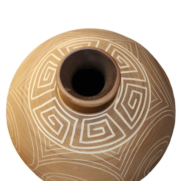 Brown Ceramic Vase With Greek Key Design & Protective Base Pads - Picture 5 of 5